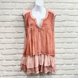 Bohemian Peasant Tunic Blouse Dusty Rose XL Layered Sleeveless Festival Romantic